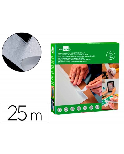 Cinta de cierre adhesiva liderpapel velcro blanco 20mm x 25m