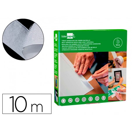 Cinta de cierre adhesiva liderpapel velcro blanco 20mm x 10m