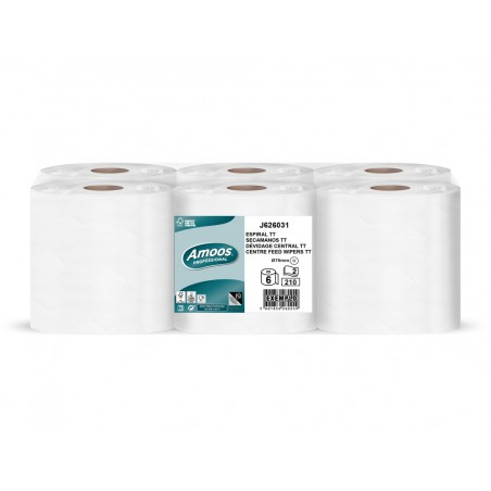 Papel secamanos amoos industrial 2 capas 32g m2 celulosa blanco 60 mt paquete de 6 bobinas