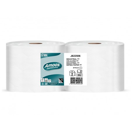 Papel secamanos amoos industrial 2 capas 32g m2 paquete de 2 rollos