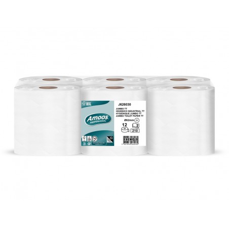 Papel higienico amoos jumbo industrial 2 capas 30g m2 paquete de 12 rollos