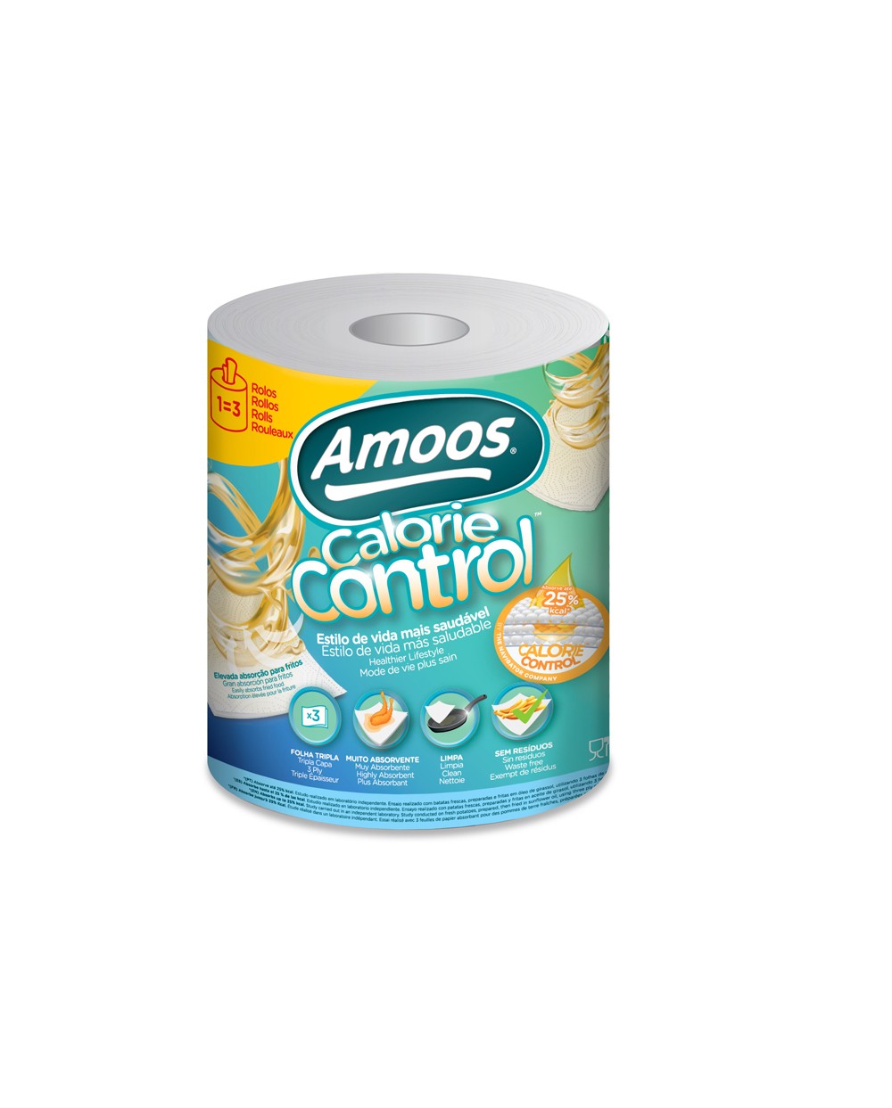 Papel de cocina amoos calorie control 3 capas 58g m2 109 servicios rollo