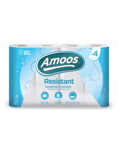 Papel de cocina amoos 2 capas 100 mm diametro x 224 mm alto 42g m2 36 servicios paquete de 4 rollos