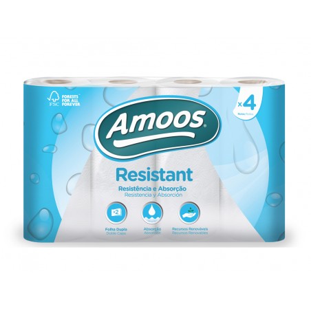 Papel de cocina amoos 2 capas 100 mm diametro x 224 mm alto 42g m2 36 servicios paquete de 4 rollos