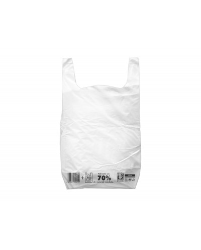 Bolsa camiseta reciclada 70 blanca 42x53 cm reutilizable 1 kg paquete de 55 unidades