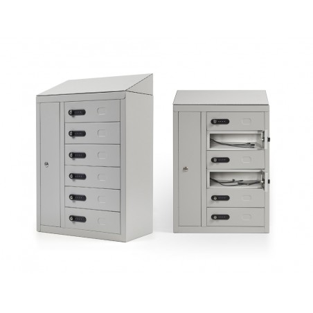 Armario metalico iorder para 32 moviles con cerradura combinacion numerica color gris metalizado 280x285x500