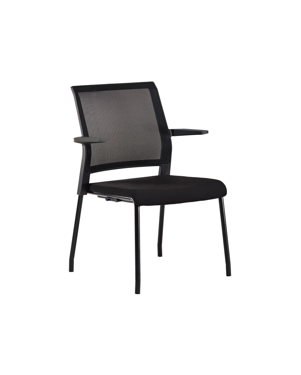 Silla rocada confidente brazos fijos estructura metalica asiento tela ignifuga negro respaldo malla