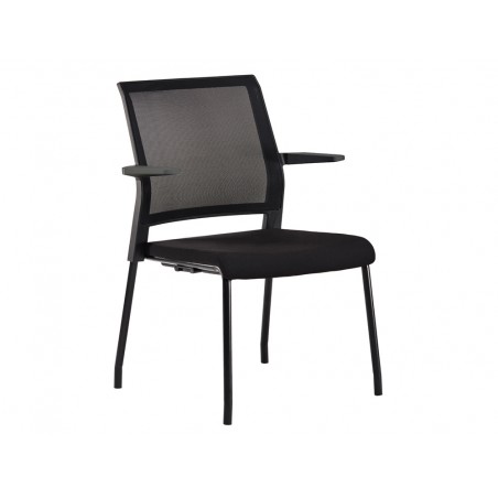 Silla rocada confidente brazos fijos estructura metalica asiento tela ignifuga negro respaldo malla