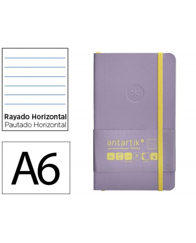 Cuaderno con gomilla antartik notes tapa blanda a6 rayas morado y amarillo 100 hojas 80 gr fsc