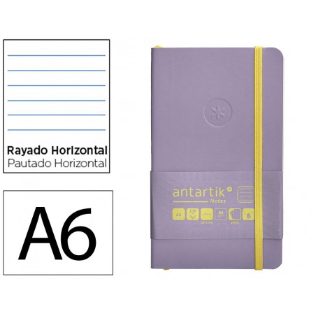 Cuaderno con gomilla antartik notes tapa blanda a6 rayas morado y amarillo 100 hojas 80 gr fsc