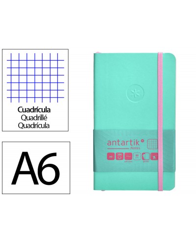 Cuaderno con gomilla antartik notes tapa blanda a6 cuadricula rosa y turquesa 100 hojas 80 gr fsc