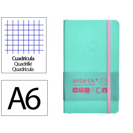 Cuaderno con gomilla antartik notes tapa blanda a6 cuadricula rosa y turquesa 100 hojas 80 gr fsc