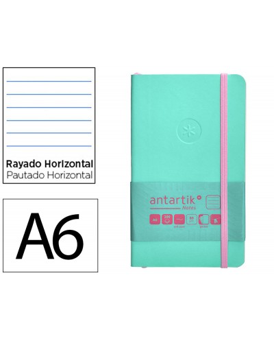 Cuaderno con gomilla antartik notes tapa blanda a6 rayas rosa y turquesa 100 hojas 80 gr fsc