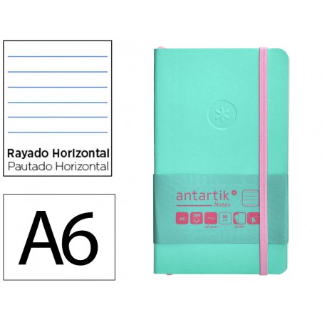 Cuaderno con gomilla antartik notes tapa blanda a6 rayas rosa y turquesa 100 hojas 80 gr fsc