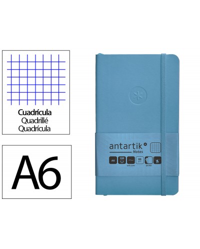 Cuaderno con gomilla antartik notes tapa blanda a6 cuadricula azul claro 100 hojas 80 gr fsc