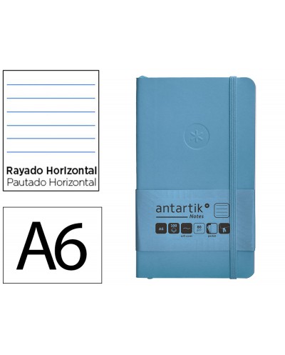 Cuaderno con gomilla antartik notes tapa blanda a6 rayas azul claro 100 hojas 80 gr fsc