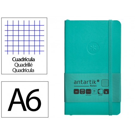 Cuaderno con gomilla antartik notes tapa blanda a6 cuadricula turquesa 100 hojas 80 gr fsc