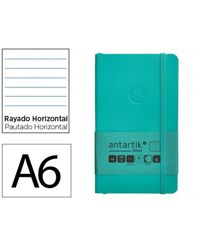 Cuaderno con gomilla antartik notes tapa blanda a6 rayas turquesa 100 hojas 80 gr fsc