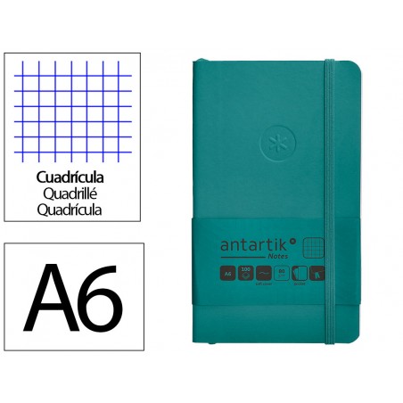 Cuaderno con gomilla antartik notes tapa blanda a6 cuadricula verde aguamarina 100 hojas 80 gr fsc