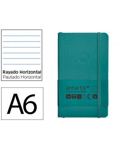 Cuaderno con gomilla antartik notes tapa blanda a6 rayas verde aguamarina 100 hojas 80 gr fsc