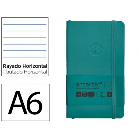 Cuaderno con gomilla antartik notes tapa blanda a6 rayas verde aguamarina 100 hojas 80 gr fsc