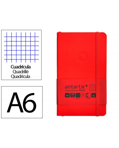 Cuaderno con gomilla antartik notes tapa blanda a6 cuadricula rojo 100 hojas 80 gr fsc