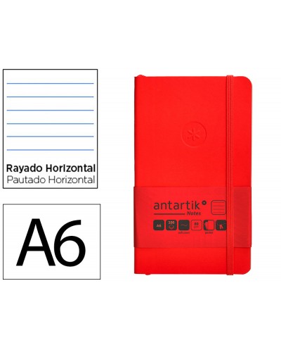 Cuaderno con gomilla antartik notes tapa blanda a6 rayas rojo 100 hojas 80 gr fsc