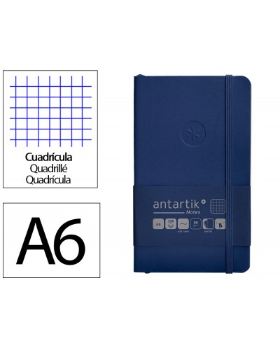 Cuaderno con gomilla antartik notes tapa blanda a6 cuadricula azul marino 100 hojas 80 gr fsc