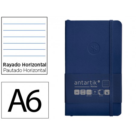 Cuaderno con gomilla antartik notes tapa blanda a6 rayas azul marino 100 hojas 80 gr fsc