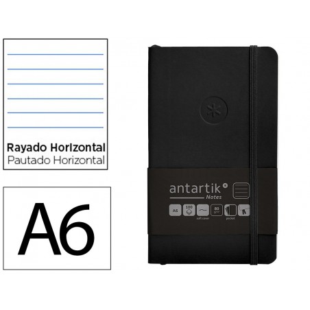 Cuaderno con gomilla antartik notes tapa blanda a6 rayas negro 100 hojas 80 gr fsc