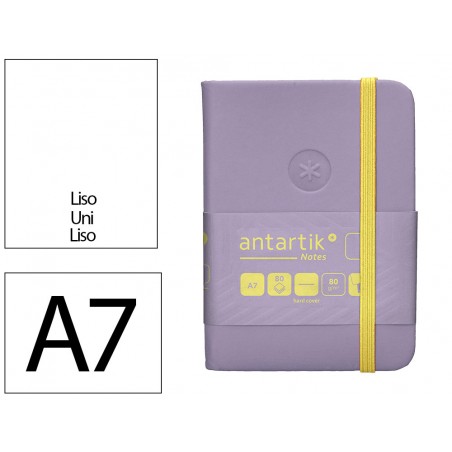 Cuaderno con gomilla antartik notes tapa dura a7 hojas lisas morado y amarillo 80 hojas 80 gr fsc