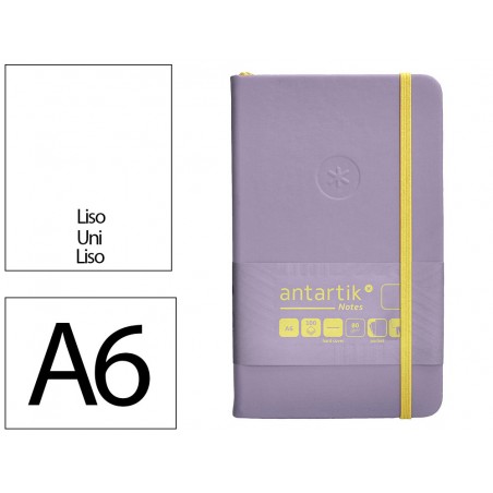 Cuaderno con gomilla antartik notes tapa dura a6 hojas lisas morado y amarillo 100 hojas 80 gr fsc