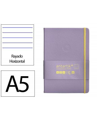 Cuaderno con gomilla antartik notes tapa dura a5 hojas rayas morado y amarillo 100 hojas 80 gr fsc