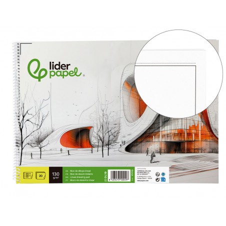 Bloc dibujo liderpapel lineal vanguardia 230x325mm 20 hojas 130g m2 con recuadro perforado