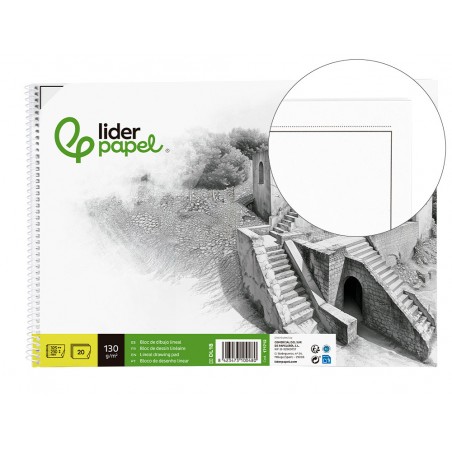 Bloc dibujo liderpapel lineal historico 230x325mm 20 hojas 130g m2 con recuadro perforado