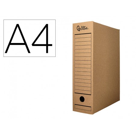 Caja archivo definitivo liderpapel din a4 carton reciclado 325g m2 lomo 82 mm kraft 325x82x250 mm