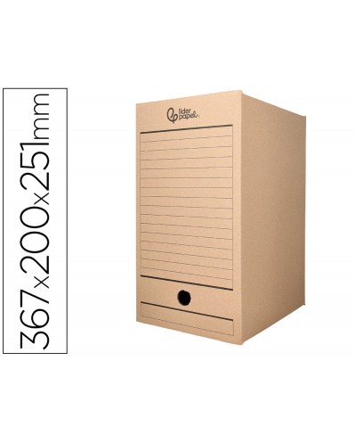 Caja archivo definitivo liderpapel folio doble ancho carton reciclado 400g m2 lomo 200 mm kraft 367x200x251 mm