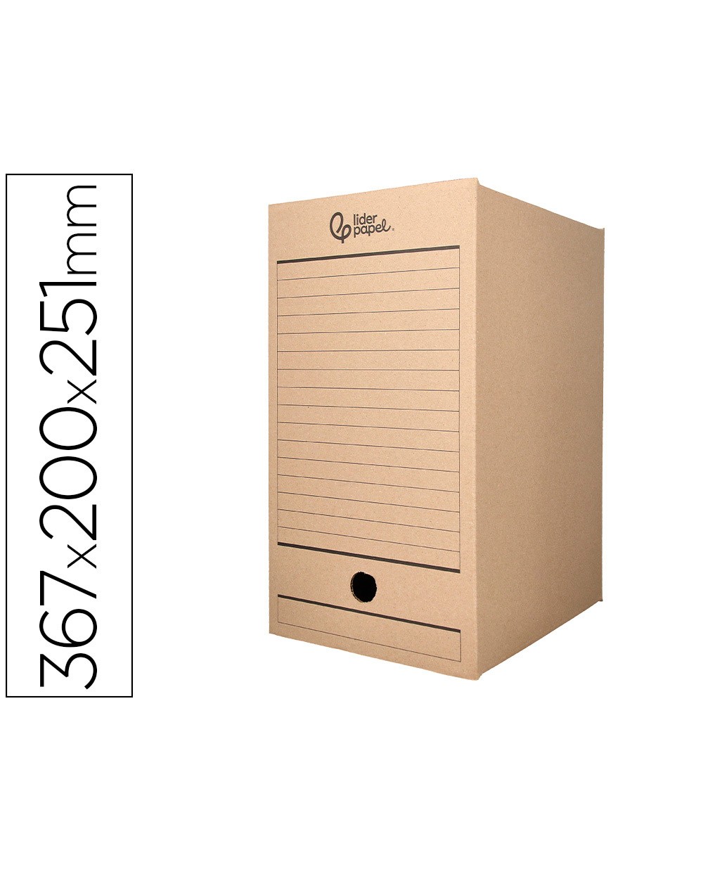 Caja archivo definitivo liderpapel folio doble ancho carton reciclado 400g m2 lomo 200 mm kraft 367x200x251 mm