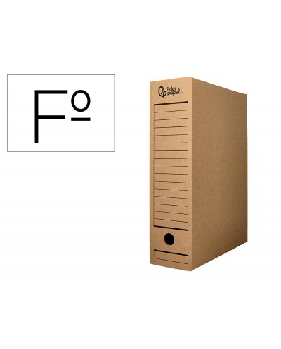 Caja archivo definitivo liderpapel folio carton reciclado 325g m2 lomo 100 mm kraft 365x100x251 mm