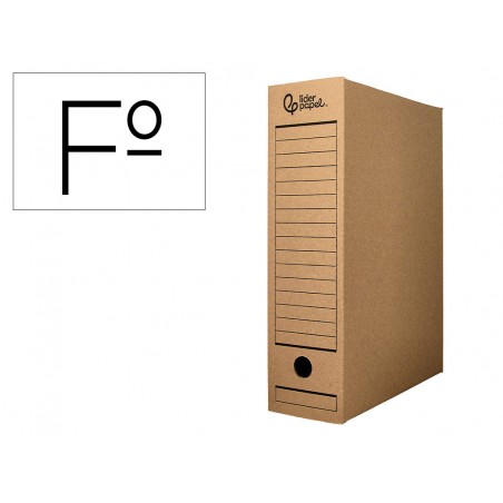 Caja archivo definitivo liderpapel folio carton reciclado 325g m2 lomo 100 mm kraft 365x100x251 mm