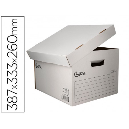 Cajon contenedor liderpapel carton automatico para 3 cajasarchivo def folio 4 archivadores a z 387x333x260mm