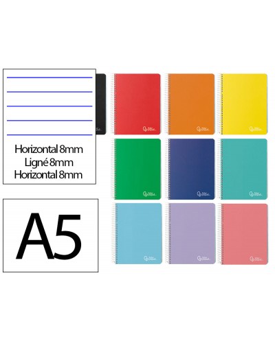 Cuaderno espiral liderpapel a5 micro witty tapa dura 120h 90gr horizontal 8mm 5 bandas 6 taladros colores surtidos