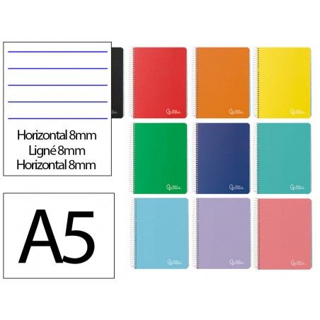 Cuaderno espiral liderpapel a5 micro witty tapa dura 120h 90gr horizontal 8mm 5 bandas 6 taladros colores surtidos