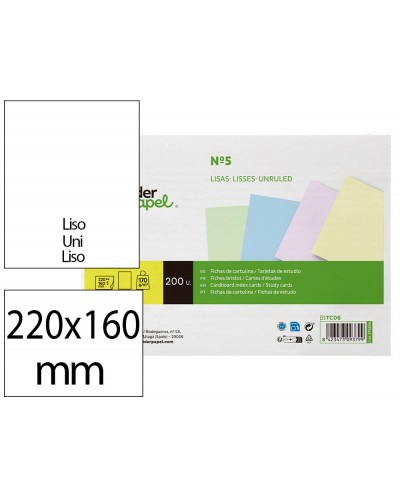 Tarjeta liderpapel para estudiar lisa cartulina de colores 170 gr m2 160x220mm paquete de 200 unidades