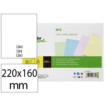 Tarjeta liderpapel para estudiar lisa cartulina de colores 170 gr m2 160x220mm paquete de 200 unidades