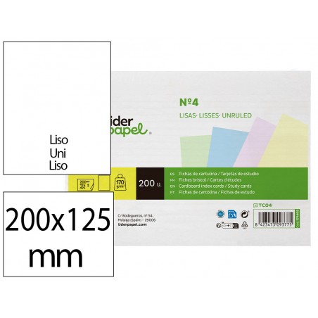 Tarjeta liderpapel para estudiar lisa cartulina de colores 170 gr m2 125x200mm paquete de 200 unidades