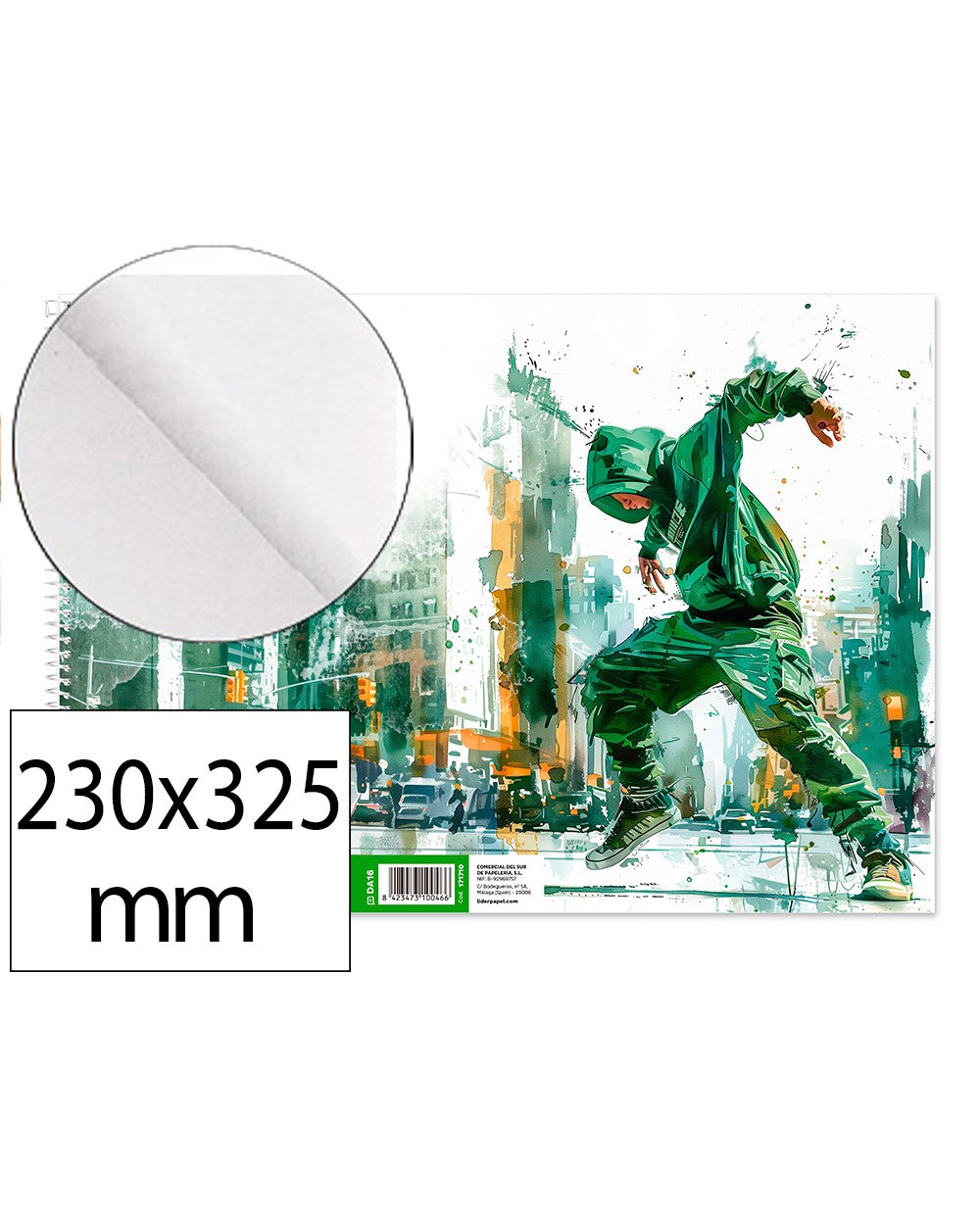 Bloc dibujo liderpapel artistico urban espiral 230x325mm 20 hojas 130g m2 sin recuadro perforado