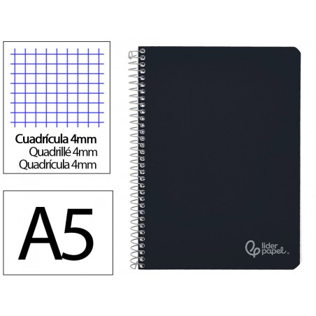 Cuaderno espiral liderpapel din a5 witty tapa dura 80h 90gr cuadro 4mm con margen color negro