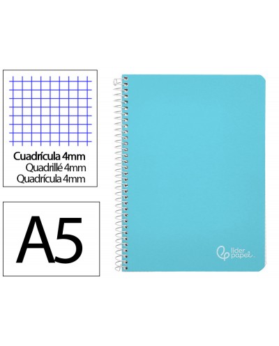 Cuaderno espiral liderpapel din a5 witty tapa dura 80h 90gr cuadro 4mm con margen color azul