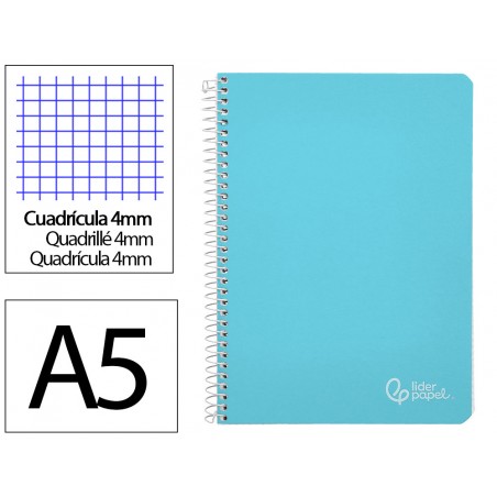 Cuaderno espiral liderpapel din a5 witty tapa dura 80h 90gr cuadro 4mm con margen color azul